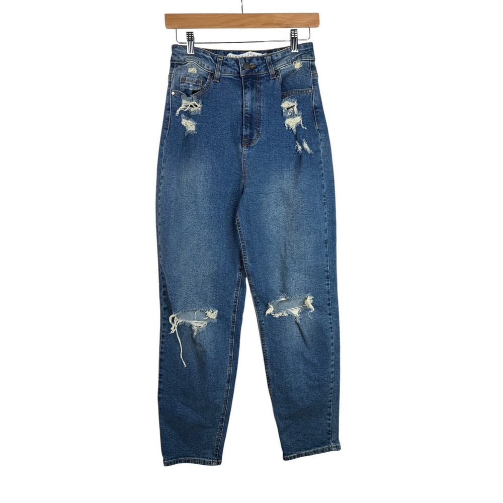 Tinseltown Women's Distressed High Rise Mom Denim Jeans size 5 Blue